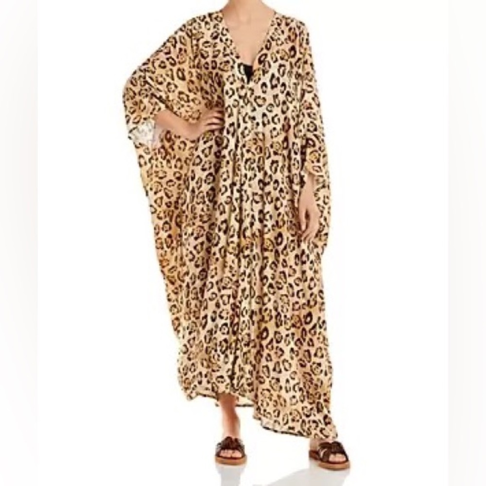 Pq Swim Jennifer Leopard Print Caftan Swim Cover Up NWT